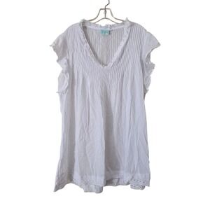 True Destinations White Cotton Gauze Pintuck Eyelet Lace Tunic Top Large